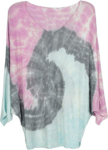 styleBREAKER Poncho de Punto Fino para Mujer con Estampado Batik, Manga 3/4 y Cuello en V, Talla única, 08010079, Color:Turquesa-Gris-Lila