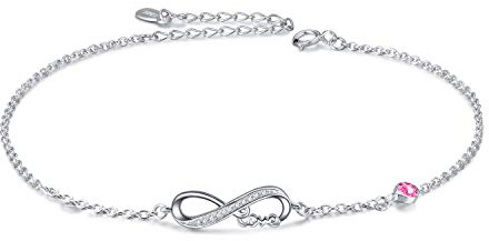 Infinity Fußkettchen Sterling Silber 925 Damen Verstellbare Unendlichkeit Fusskettchen mit Kristallen 27 cm