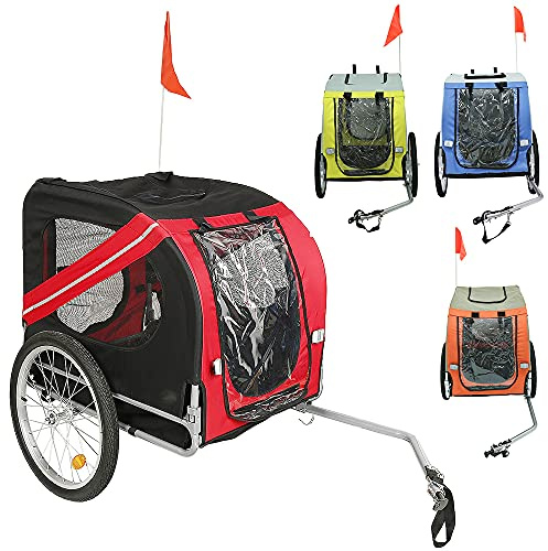 Klappbarer Hundefahrradanhänger, Fahrradanhänger mit Sicherheitsgurt und Flagge, Hundeanhänger Max. 40 kg (rot schwarz)
