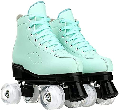 JianJud Damen Rollschuhe Klassische Doppelreihige Lederrollschuhe Für Erwachsene High End Klassische Vierrad-Doppelrollschuhe Für Mädchen Unisex A2,41