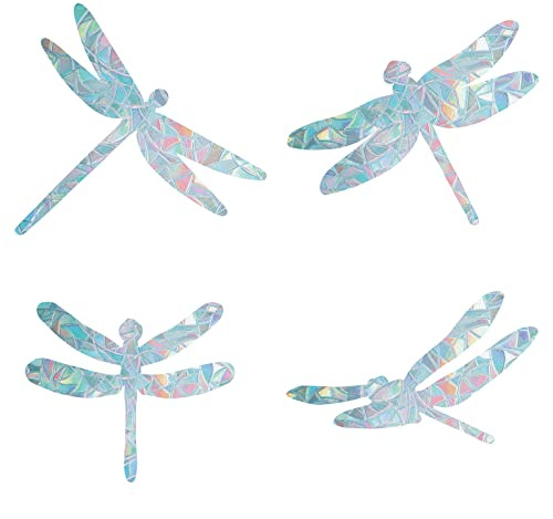 GORGECRAFT 16PCS Dragonfly Rainbow Static Window Clings Calcomanía Anti Colisión Pegatinas de Vidrio Película de Vinilo No Adhesiva Decoraciones para el Hogar