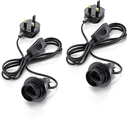 Auraglow 2 Stück DIY Flaschenlicht Kit Schwarz Kabel In-Line Schalter Netzbetrieben - Verwandeln Sie jede Whisky, Gin oder Weinflasche in eine benutzerdefinierte Tischlampe - Schwarz
