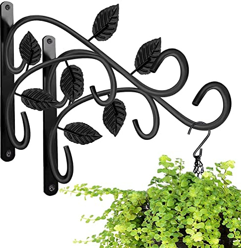 BNGGOGO Hanging Plant Bracket, 12 Inch Wall Mount, Rust-Resistant Metal Plant Hanger for Flowers, Lanterns, Bird Feeders, Wind Chimes (2 Pcs)