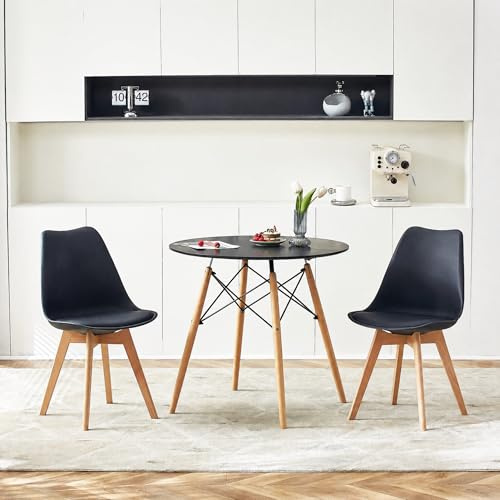 FURNITABLE Tisch und Stühle Set, Essgruppe Schwarz Tisch mit 2 Schwarzer Stühlen für Küche Esszimmer Büro