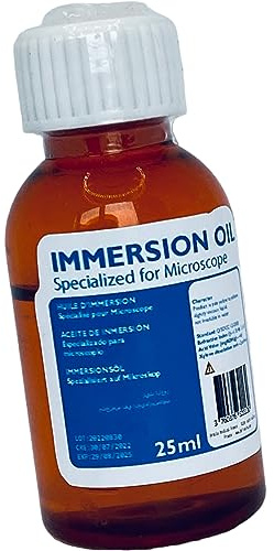 Aceite de inmersión del microscopio. Aceite para microscopio. Compatible con todas las marcas de 25 ml. Aceite universal para todo tipo de microscopios. Compatible con todos los microscopios