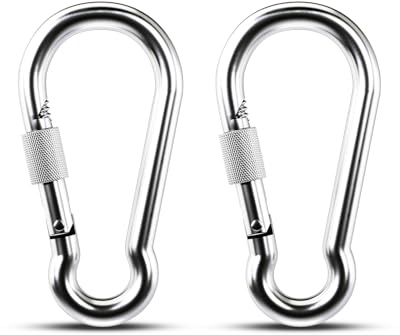 Large Locking Carabiner, 2 Pack 7 inch Heavy Duty Carabiner Clips, 304 Stainless Steel Spring Snap Hook, Screw Carabiners Keychain for Outdoor Camping, Swing, Hammock, Hiking, Quick Link