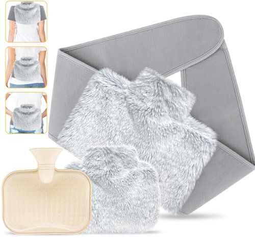 Bouillotte Eau Chaude avec Ceinture et Housse Douce, Bouillote Chauffant Peluche Bouillotte à Eau Règles Dos Ventre Taille, Bouillotte Ceinture Caoutchouc Hiver Cadeaux pour Femelles Homme