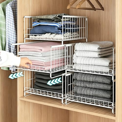 DongMaple 3 Stück Schrank Organizer Kleiderschrank, Stapelbare Aufbewahrungsbox, Wardrobe Organizer Schublade, Faltbarer Kleiderschrank Ordnungssystem Schublade für Haus, Weiß