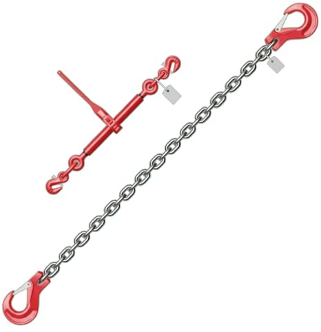 Zurrkette/Spannkette 2-teiliges System 8mm 2m Nutzlänge galvanisch verzinkte Kette mit Ratschenlastspanner in Güteklasse 8 zur Ladungssicherung Nach EN 12195-3
