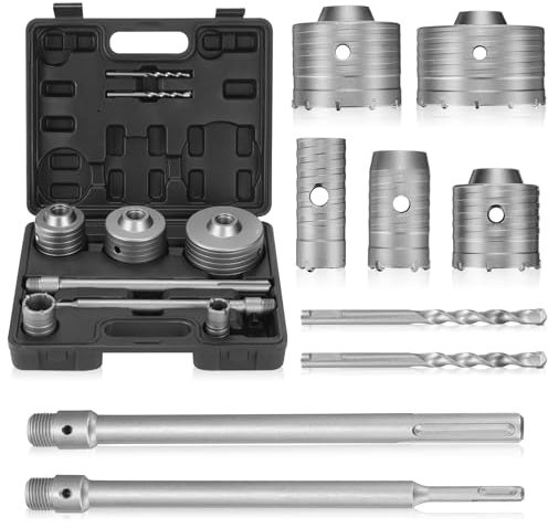 Gisafai Kit di seghe a tazza per calcestruzzo, 10 pezzi, dimensioni 30, 40, 65, 80, 100 mm, include 5 seghe a tazza, 2 aste di collegamento con gambo più e massimo, 2 punte per trapano centrale e