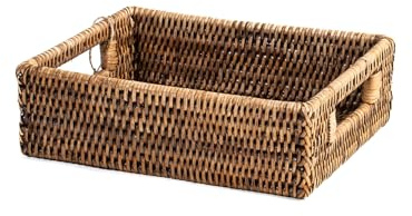 H&H Cesto Rettangolare in Rattan Naturale Marrone con Manici Integrati – 23x18xh 7 cm – Realizzato a Mano, Porta Pane, Grissini, Condimenti, Organizer Dispensa