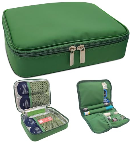 1-WHEAT Große Insulin-Kühltasche - Diabetiker Medikamenten-Organizer für 4-10 Insulin-Pens und Diabetesbedarf, tragbar mit 4 Kühlakkus