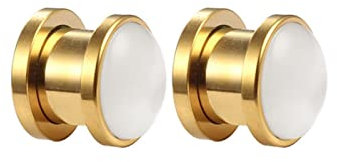 Bishilin Ohr Plug Edelstahl, Tunnel 8MM Weiß Katzenauge mit Schraubverschluss Gold Ohr Expander Set Piercing Jewellery