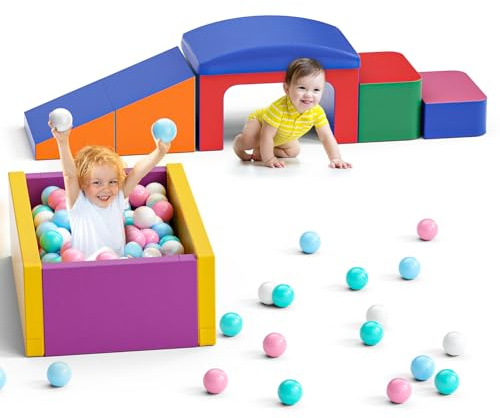 nmoiww Baby Foam Building Blocks, with Slide, Multiple Size Arches for Indoor Climbing, Large Building Blocks for Babies and Toddlers (Colorful-5)