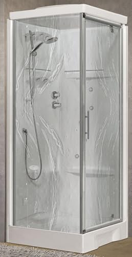 Novellini New Holiday GF80 Hammam 80 x 80 cm Cabine de douche multifonction ouverture battante mitigeur thermostatique verre Aqua profil argent réversible hydromassage Sauna tige montante H 225,5 cm