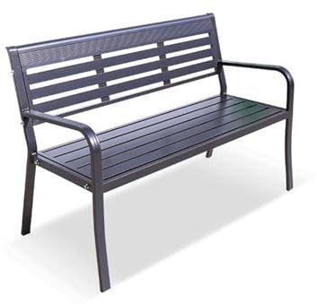 MMOU Gartenbank Metall Parkbank Wetterfest Sitzbank Mit Rückenlehne Armlehne Eisenbank Ruhebank Retro-Stil Gartenmöbel Stahl Gusseisen Bank Für Garten Park Balkon, Schwarz, CUILING