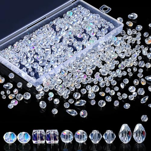 XIANNVXI 800pcs AB Glass Beads 4/6/8mm,AB Crystal Beads,with Storage Box | Loose Faceted Clear Glass Beads for Suncatcher Making,Suncatcher Kit,Crafting,Jewellery Bracelet Making