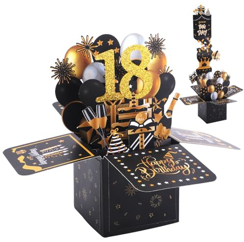 WINKIO 18. Geburtstagskarte Pop Up, Ziehbar 3D Geburtstag Karte mit Umschlag, Happy Birthday Card Geschenke für Junge Mädchen Romantik Jahrgang zum 18. Geburtstag für Party Jubiläum