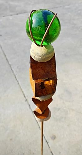 Zen Man Edelrost Gartenstecker Rost Beetstecker mit Glaskugel, Stein, H106cm,029591-G