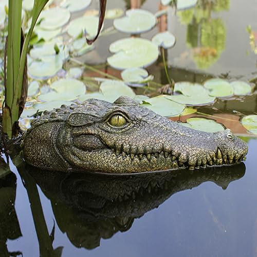Makamsui Teich schwimmender Krokodilkopf Lockvogel Realistischer schwimmender Krokodilkopf Streich Fake Krokodilkopf Lockvogel Krokodil für Gans, Reiher, Entenbekämpfung, Pool, Garten und Terrasse
