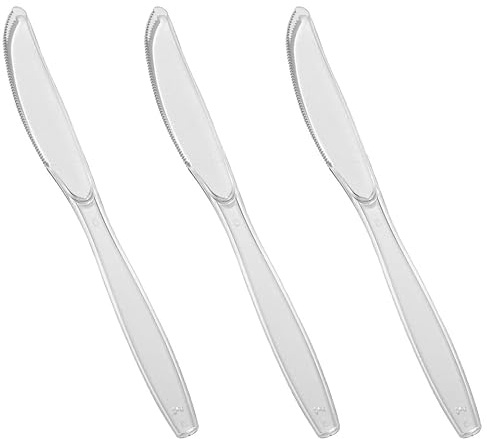 Venuscello 100 x Tithe Clear Knives Heavy Duty Plastic Cutlery Set Washable Reusable Ideal for Party Kid's Parties Buffets Picnics BBQ's Weddings Camping