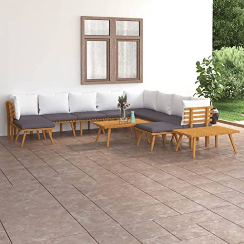 SECOLI Lounge Gartenmöbel Set Holz mit Tisch Gartenlounge Holz Set Lounge Sofa Outdoor Holz Balkon Lounge Sofa Ecksofa Sitzgruppe Garten Holz Gartengarnitur Massivholz Akazie-12-tlg