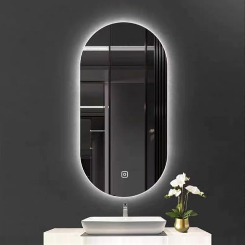 PHQCIV 40x70cm|40x80cm|50x80cm|60x90cm Ovaler Beleuchteter Spiegel,LED-Badezimmerspiegel,Moderner Rahmenloser Wandspiegel,3 Farben Dimmbares Licht,Touch Button,Zwei Stile(Size:40X70CM,Color:A)