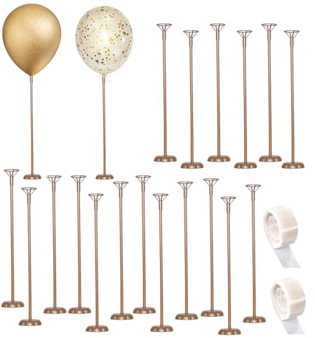 Juego de 20 soportes para globos dorados con palos reutilizables y base para cumpleaños, fiestas, bodas, decoraciones navideñas