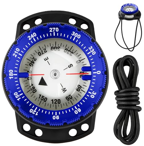 Scuba Dive Compass, Waterproof 5ATM Marine Navigation Wrist Compass with Bungee Mount and Cord, Glow in The Dark for Underwater Diving, Sailing, Camping, Kayaking, Hiking (Blue)