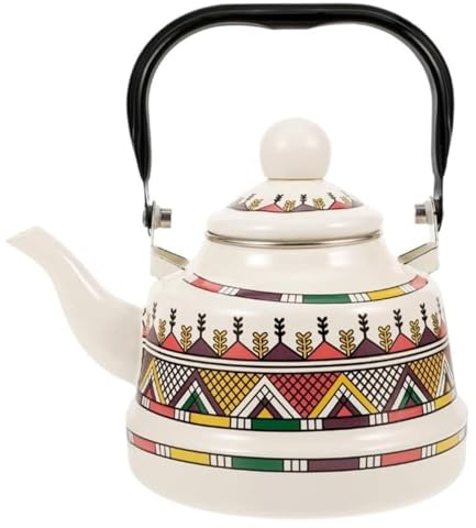 RSBFER Vintage Floral Enamel Tea Kettle - Quick Heating Stovetop Teapot with Cool Touch Porcelain Handle for Hot Water, No Whistling,White,1.7L