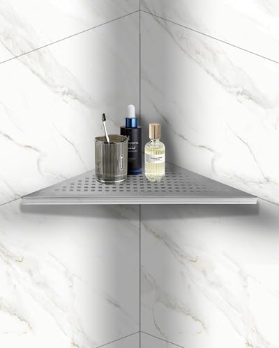 euroharry 1 Stück Eckablage Duschablage 304 Edelstahl für Badezimmer | Shampoo Halter 254 * 254mm Silber Quadratisches Loch