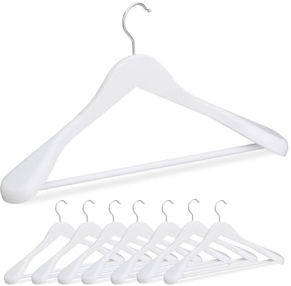 Relaxdays Grucce Appendiabiti per Giacche e Abiti, Set 8 Appendini con Barra Appendi Pantaloni e Gonne, Legno, Bianco