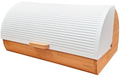 briebe Nordic Brotkasten für Brotaufbewahrung aus Bambusholz, Langanhaltende Frische des Brotes, Schiebedeckel, Brotbox Brot und Gebäck Aufbewahrung, Bread Box Modernes Nordisches Design, Weiß