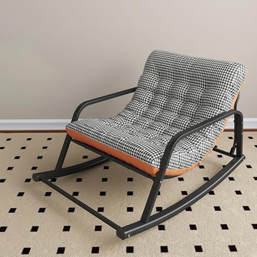 Fauteuil à bascule moderne d'extérieur double confortable rembourré pour terrasse, porche et arrière-cour Motif pied-de-poule Orange