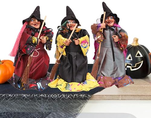 Halloween Witch Doll, Witch Doll Decoration - 3X Witch Ornament Home Decor | Broom Doll Ornament Festival 'Horror for Room Home Decor