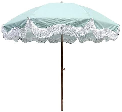 Large 2m Fringed Garden Parasol with UV50+ Protection Wear resistant Polyester Surface Ideal for Beach or Patio Use