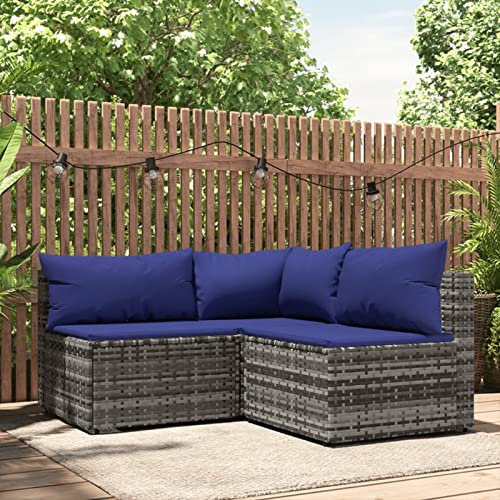 Xichuzi 3-TLG. Garten-Lounge-Set mit Kissen Grau Poly Rattan, Lounge Gartenmöbel Set, Terassenmöbel Wetterfest, Loungemöbel Terrasse, Gartenlounge, Garten Loungemöbel Set, 319844