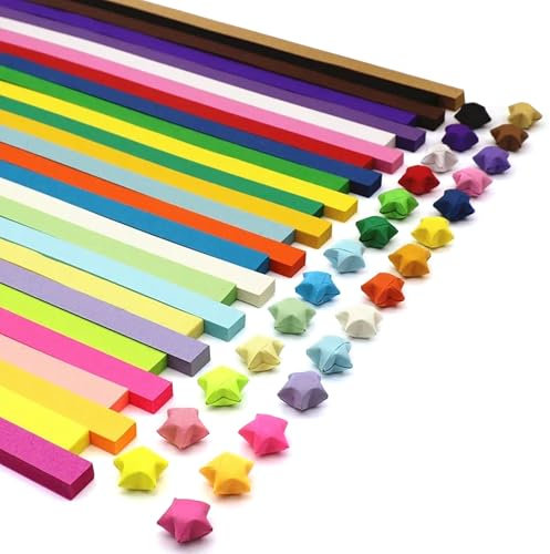 UOCAI 1030 Pezzi di Carta per Origami, 27 Colori, Strisce per Stelle Portafortuna - Materiale per Lavori di Bricolage