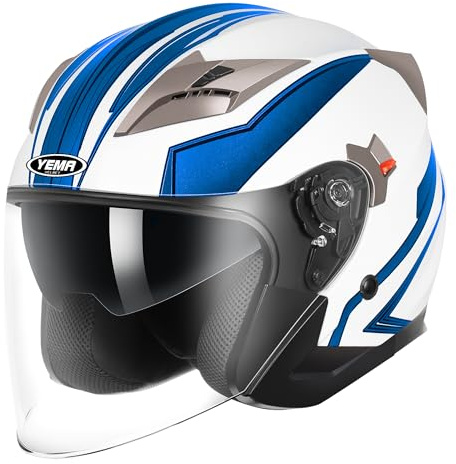 YEMA Motorradhelm Mopedhelm Jethelm, ECE 22.06 geprüft mit Doppelvisier und integrierter Sonnenblende (XT, M (56-57 cm))