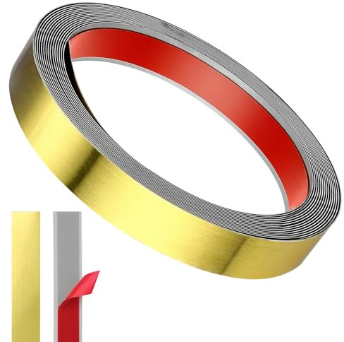 Trim guld rostfritt stålband självhäftande 6 m x 20 mm metallremsor trim självhäftande plåtremsor för att dra av och klistra fast vattentät för vägg dörr möbler spegelram tak kamin bil