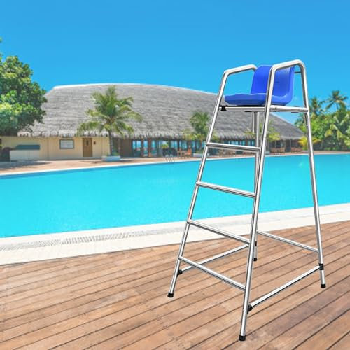 Chaise haute de 3,9 x 4,9 x 5,9 pieds pour entraîneurs, arbitres, chaises de sauveteur de parc aquatique avec siège confortable/crochet/trou pour pare-soleil, tabouret de bar pour pavillon a