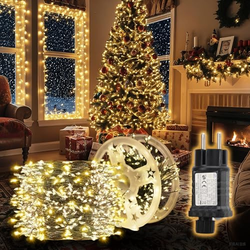 SALCAR Catena luminosa a LED per albero di Natale, 15 m, 600 LED, con 8 modalità, timer e memoria, impermeabile, per esterni, giardino, matrimonio, bianco caldo