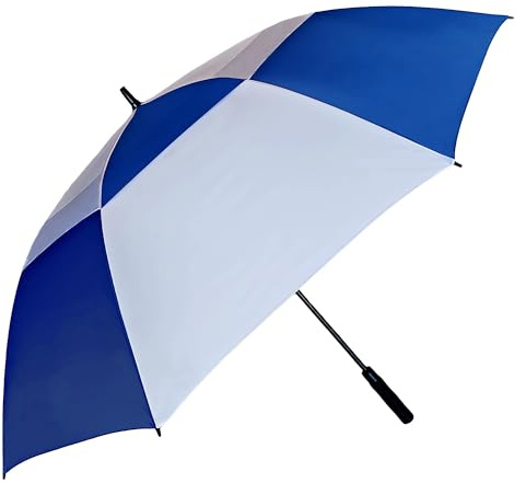 Doubwell Vented Golf Umbrella 54/62/68 Inch Automatic Extra Large Windproof Oversize Stick Rain Umbrellas For Man and Woman Can Shade For Golfer And Family (White/Royal Blue, 68 Inch)
