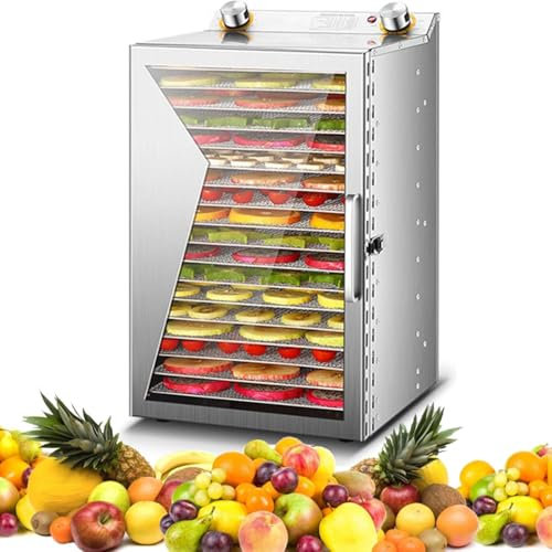 Deshidratador de alimentos, deshidratador de frutas y verduras, deshidratador eléctrico de carne, secador de acero inoxidable con control de temperatura y temporizador de 12 h.,18Layer