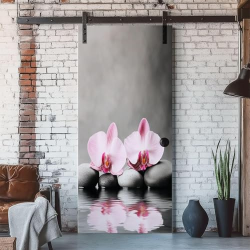 Selbstklebend Türbekleben Stein Türtapete 77x200 cm, TürPoster Orchidee Türbilder 3D Türaufkleber Dekoration Poster Tapete Türfolie, PVC Fototapete Wandtattoo Tür Tapeten m6064