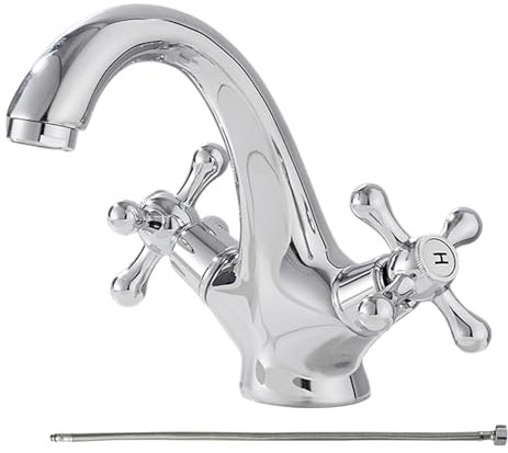 Grifo de lavabo, grifo mezclador de latón para baño con manguera de doble mango de 60 cm, instalación de un agujero, accesorio de repuesto de agua fría y caliente para lavabo, tocador y lavadero