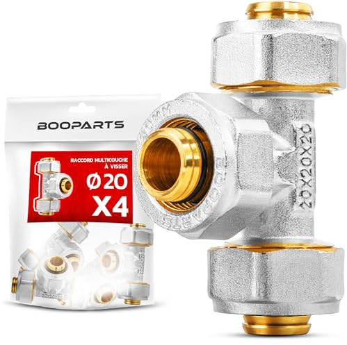 BOOPARTS - 4 piezas - Conexión multicapa 20-20-20 a rosca - Tee igual multicapa - accesorio de plomería para tubo multicapa 20