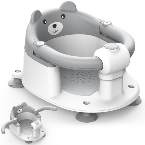 Mexgcom Baby SièGe Bain Ergonomique, SièGe de Bain Pour BéBé à Partir de 6 Mois, Baignoires Portables Avec 4 Ventouses Les Tout-Petits et Les Nouveau-NéS, Ours - Design (Gris)