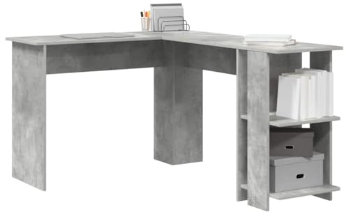 vidaXL Corner Desk with Storage Concrete grey 140 x 113.5 x 75 cm, Modern Home Office Corner Desk, Rectangular Workstation, Compact Storage, Ergonomic and Functional Minimalist Design
