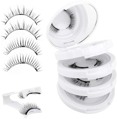 Menibeuty 4Pcs Extension Faux Cils Magnetique Naturel, Faux Cil, Cils Magnetique Naturel Look Cute Anime Lashe Individual Cluster Lashs Asian False Eyelashes Clear Band Fake Lashes